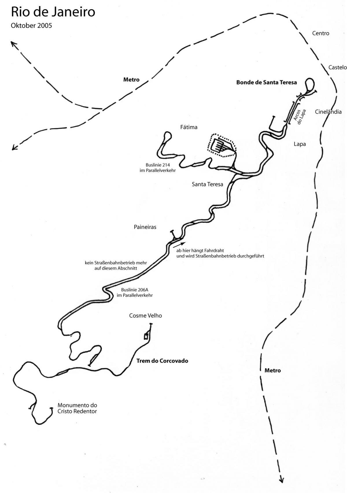 નકશો સાન્ટા ટેરેસા ટ્રામ - લાઇન 2